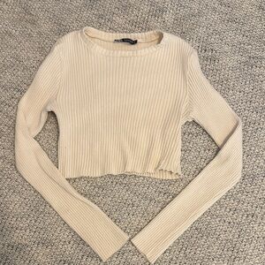 ZARA Ribbed Knit Long Sleeve Crop Top | Size M